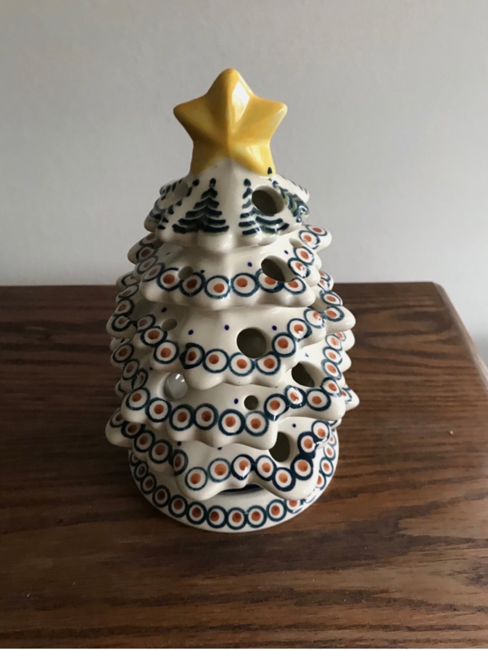 Original Polish Pottery Boleslawiec Christmas Tree Luminary 7,5”